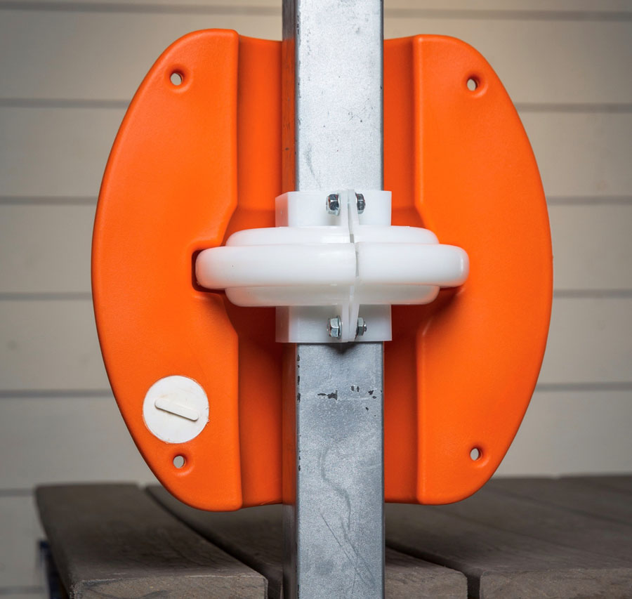 Cross section of WhamGuard Rotation Boat Dock Bumper with bushing installed on a 2.5" post