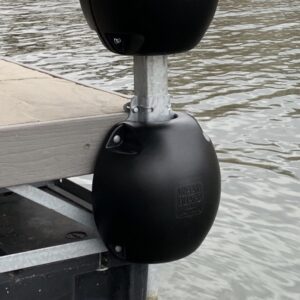 Black Below the Deck Dock Bumper attached to boat dock