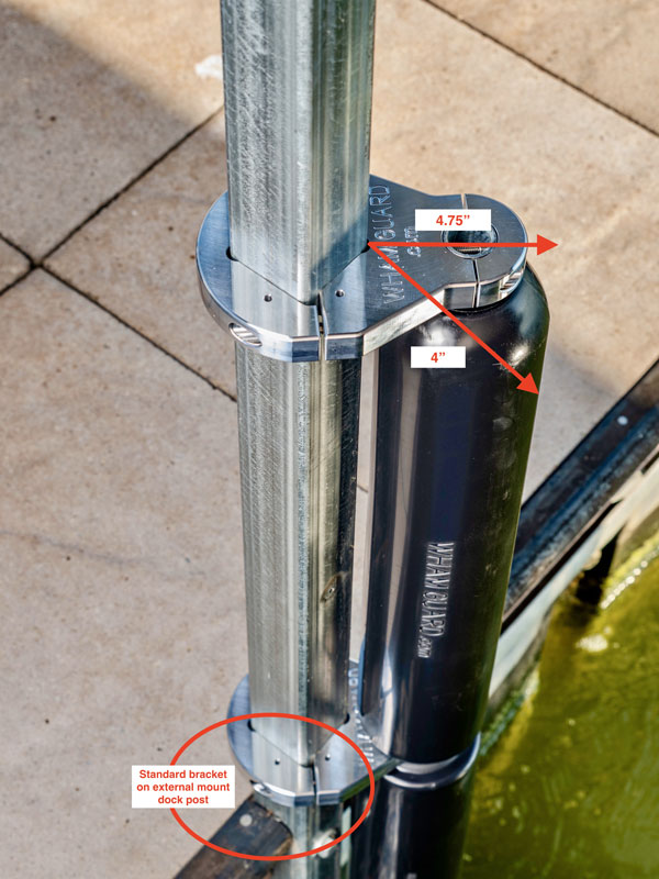 standard EXTERNAL mount for vertical dock post bumper