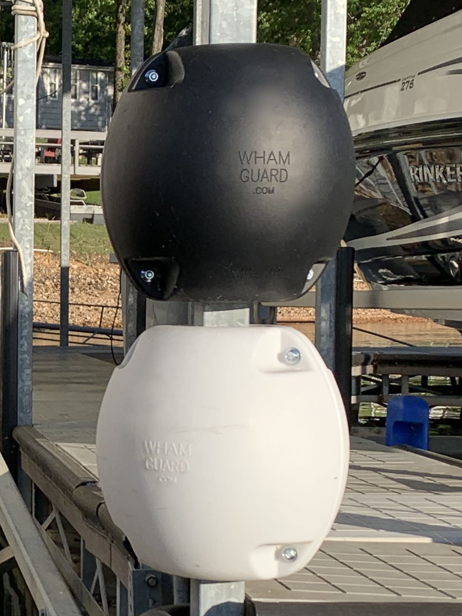 WhamGuard rotating boat dock rollers mounted on a square dock post